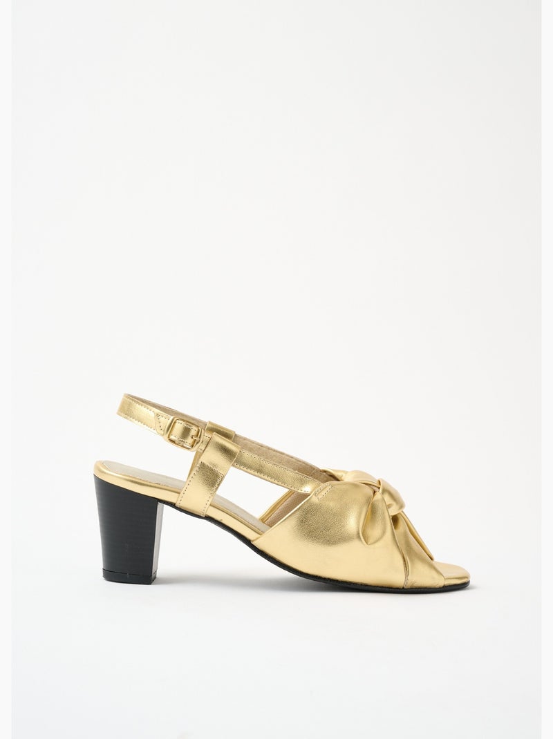 Sandales ouvertes fines brides à talons cuir Doré - Kiabi