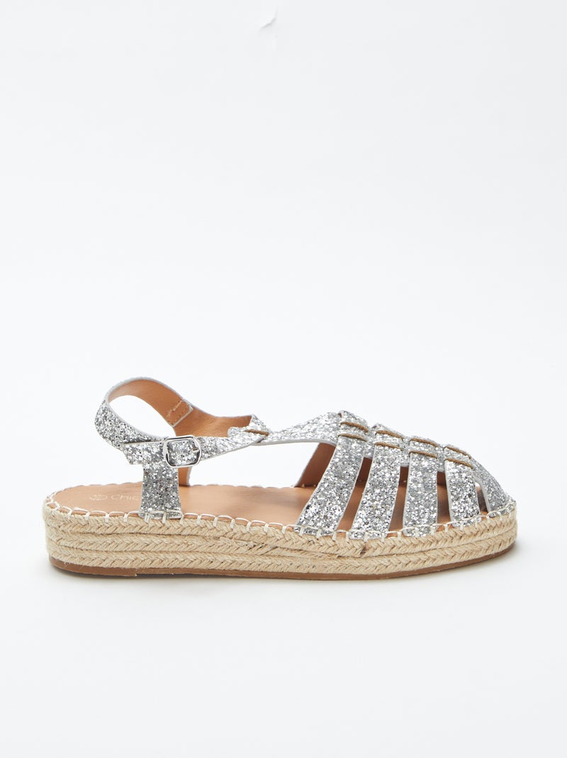 Sandales pailletée avec ouverture à boucle Gris - Kiabi