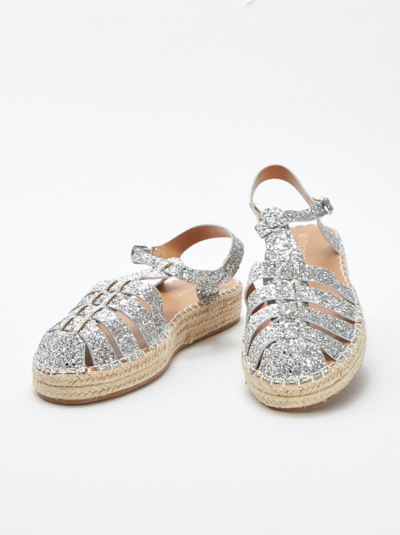 Sandales pailletée avec ouverture à boucle Gris - Kiabi