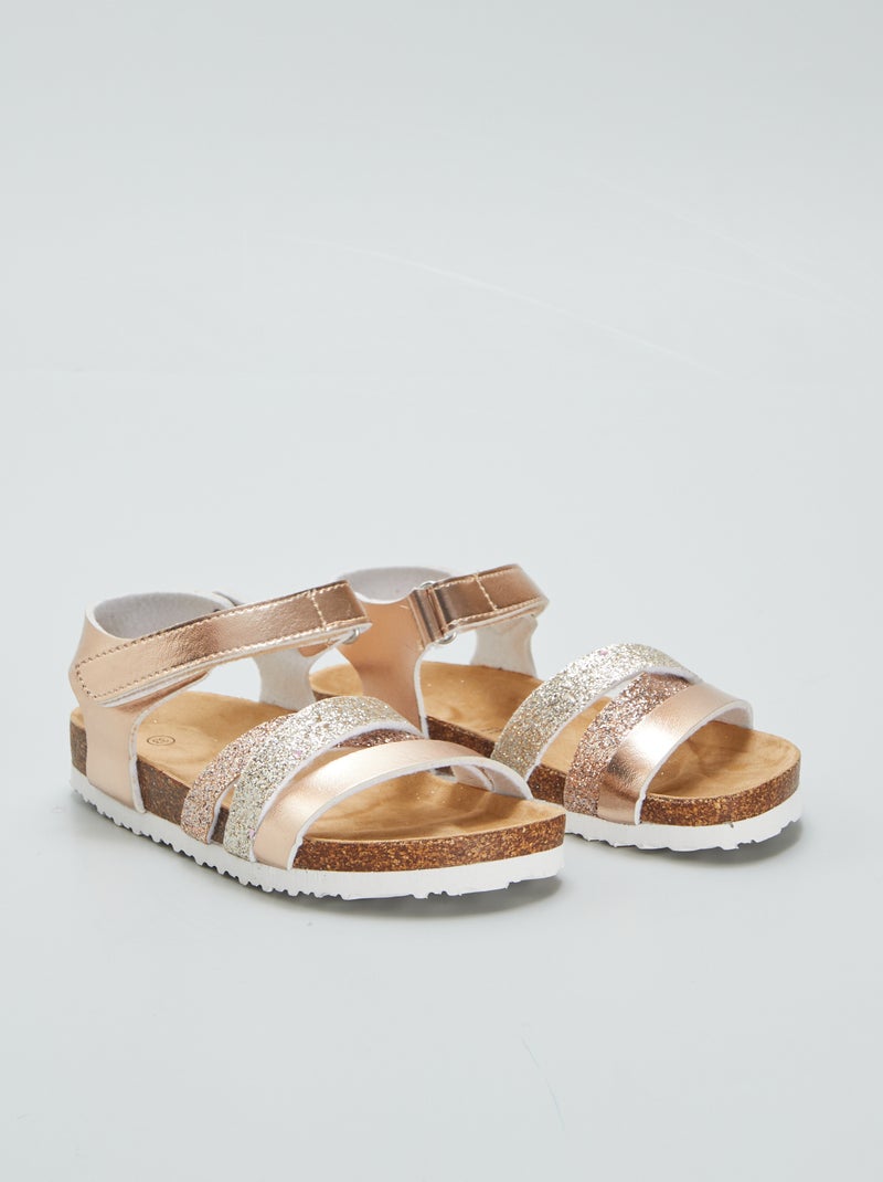 Sandales pailletées à scratchs Rose gold - Kiabi