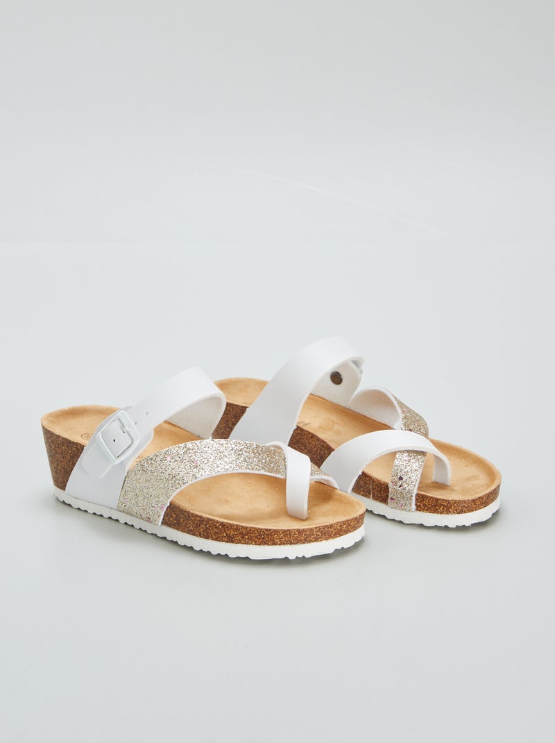 Sandales pailletées compensées Blanc - Kiabi