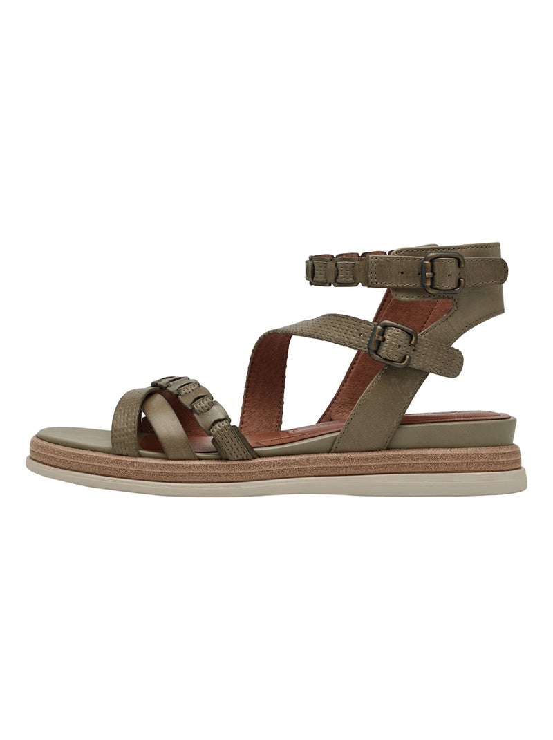 Sandales Plate Cuir Tamaris Marron - Kiabi