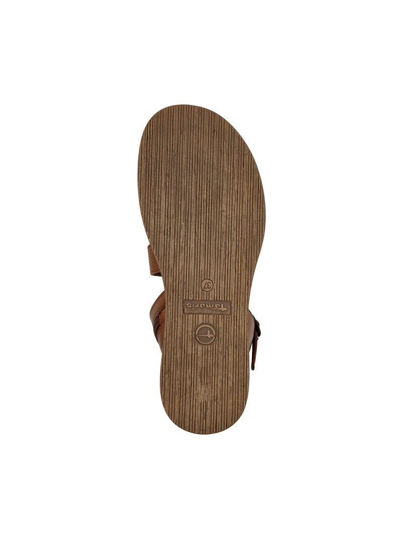 Sandales Plate Cuir Tamaris Marron - Kiabi