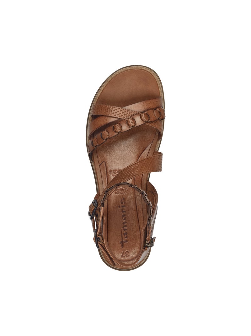 Sandales Plate Cuir Tamaris Marron - Kiabi