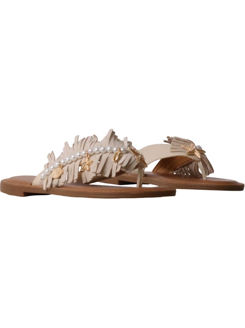 Sandales Plates à Enfiler Findlay Paris Beige - Kiabi
