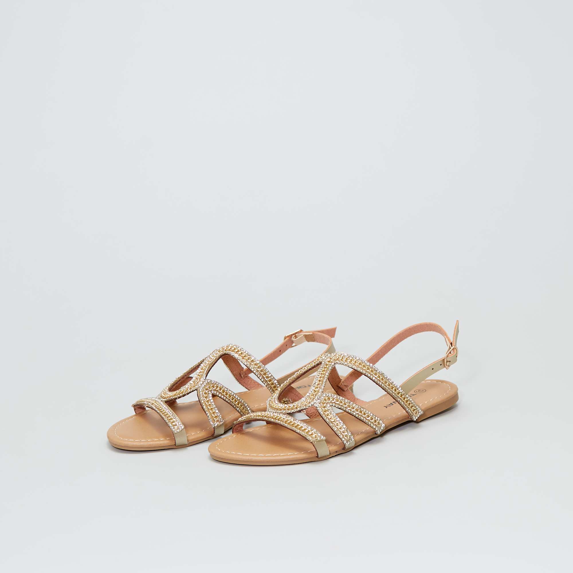 sandales plates dorées cuir