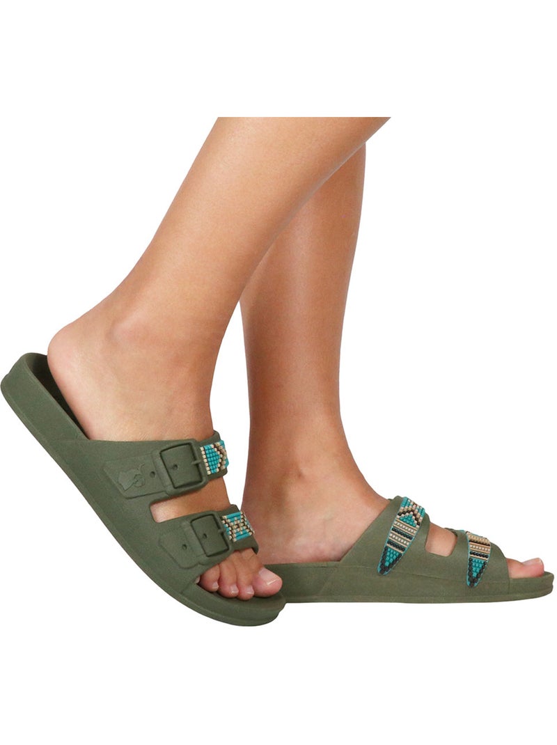 Sandales plates Adulte JERICOACOARA Kaki foncé - Kiabi