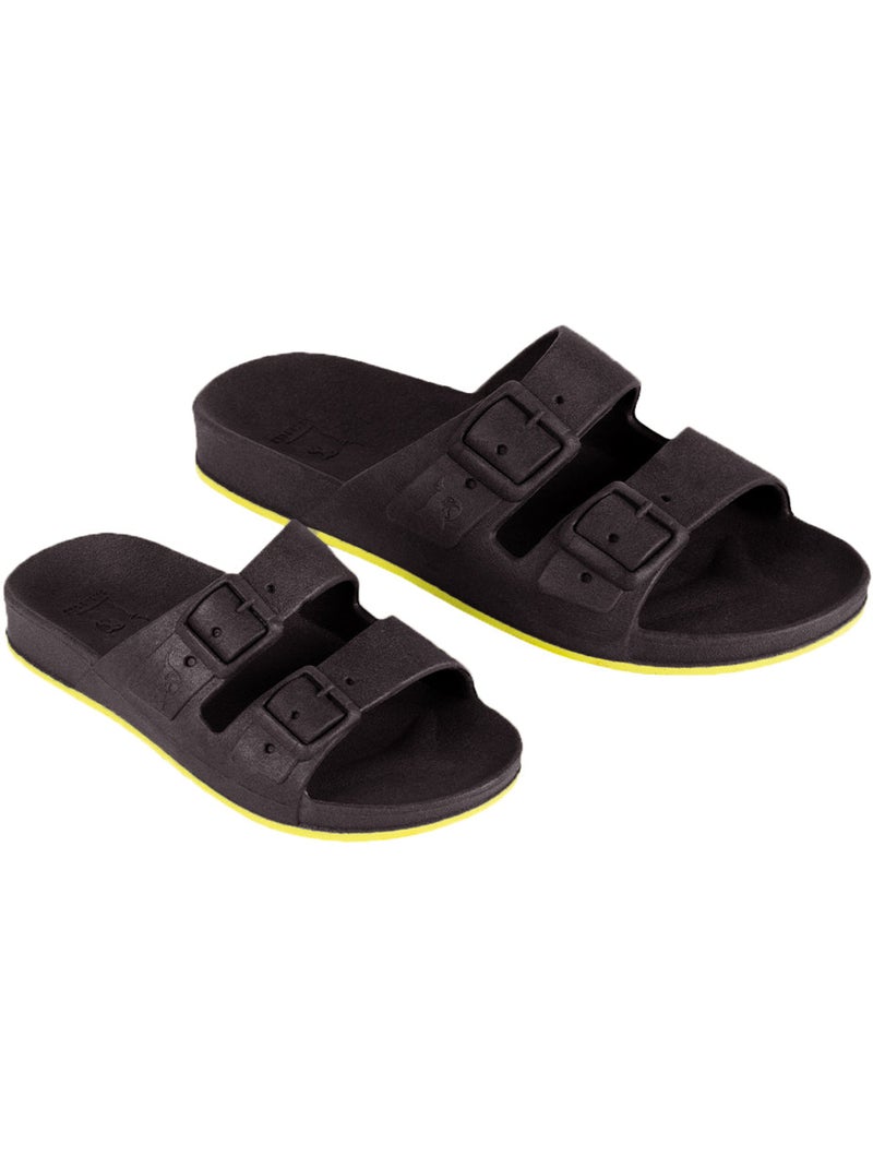 Sandales plates Adulte Noir/Jaune fluo - Kiabi