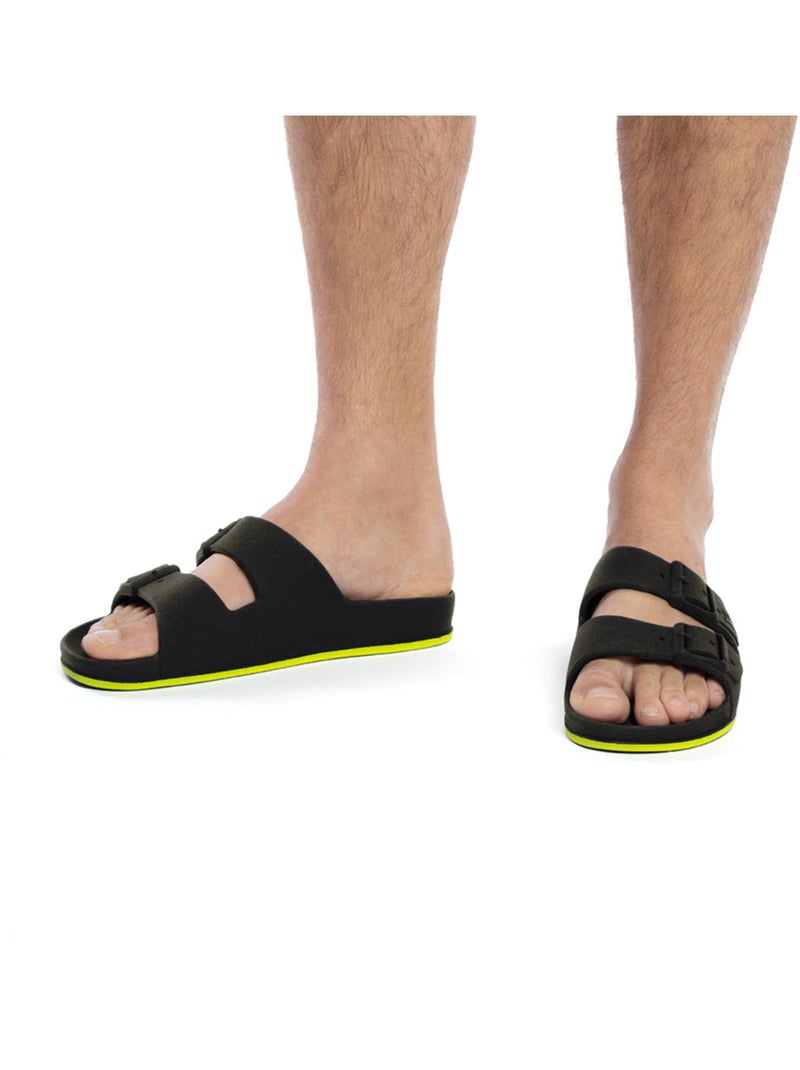 Sandales plates Adulte Noir/Jaune fluo - Kiabi