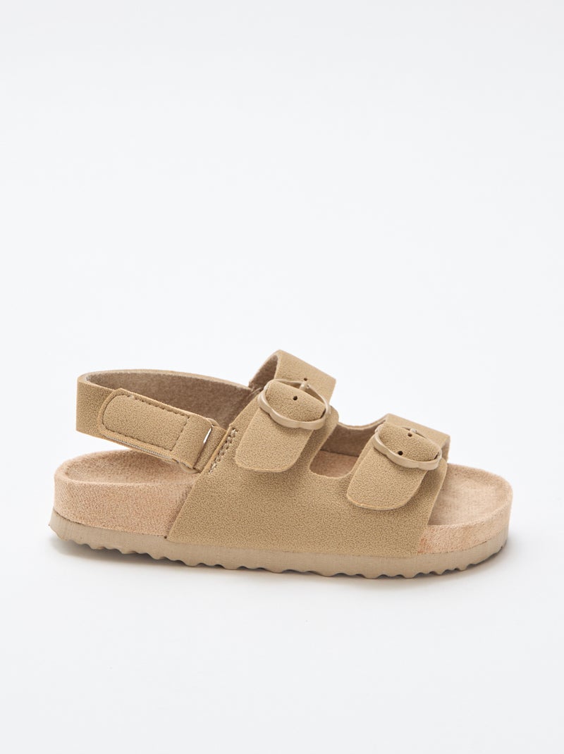 Sandales plates avec bride de maintien à la cheville ajustable par un scratch Beige - Kiabi