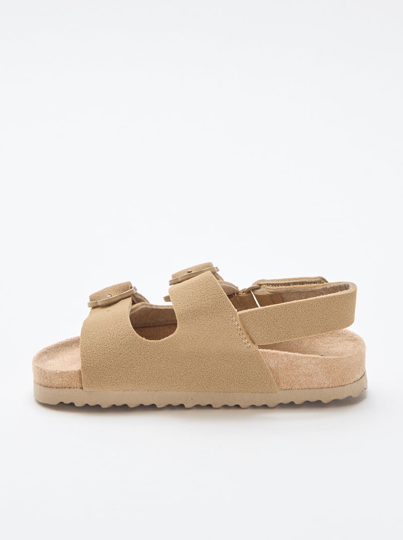 Sandales plates avec bride de maintien à la cheville ajustable par un scratch Beige - Kiabi