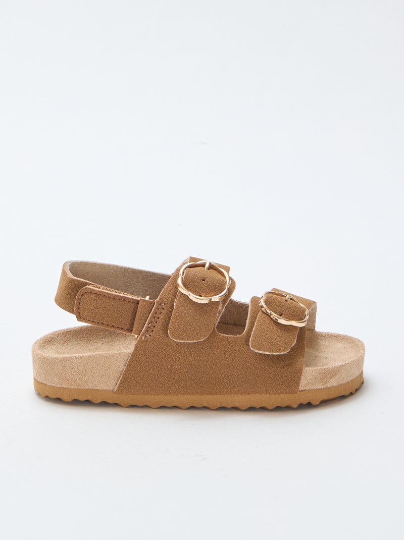 Sandales plates avec bride de maintien à la cheville ajustable par un scratch Marron - Kiabi