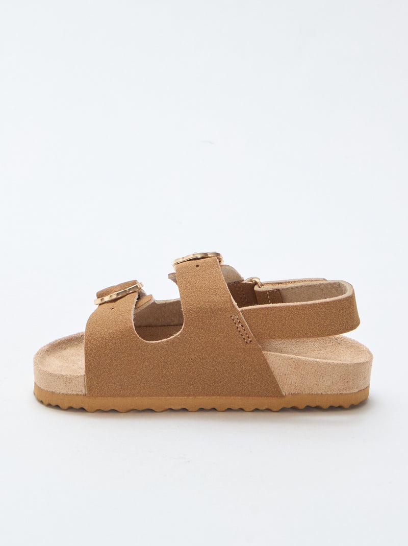 Sandales plates avec bride de maintien à la cheville ajustable par un scratch Marron - Kiabi