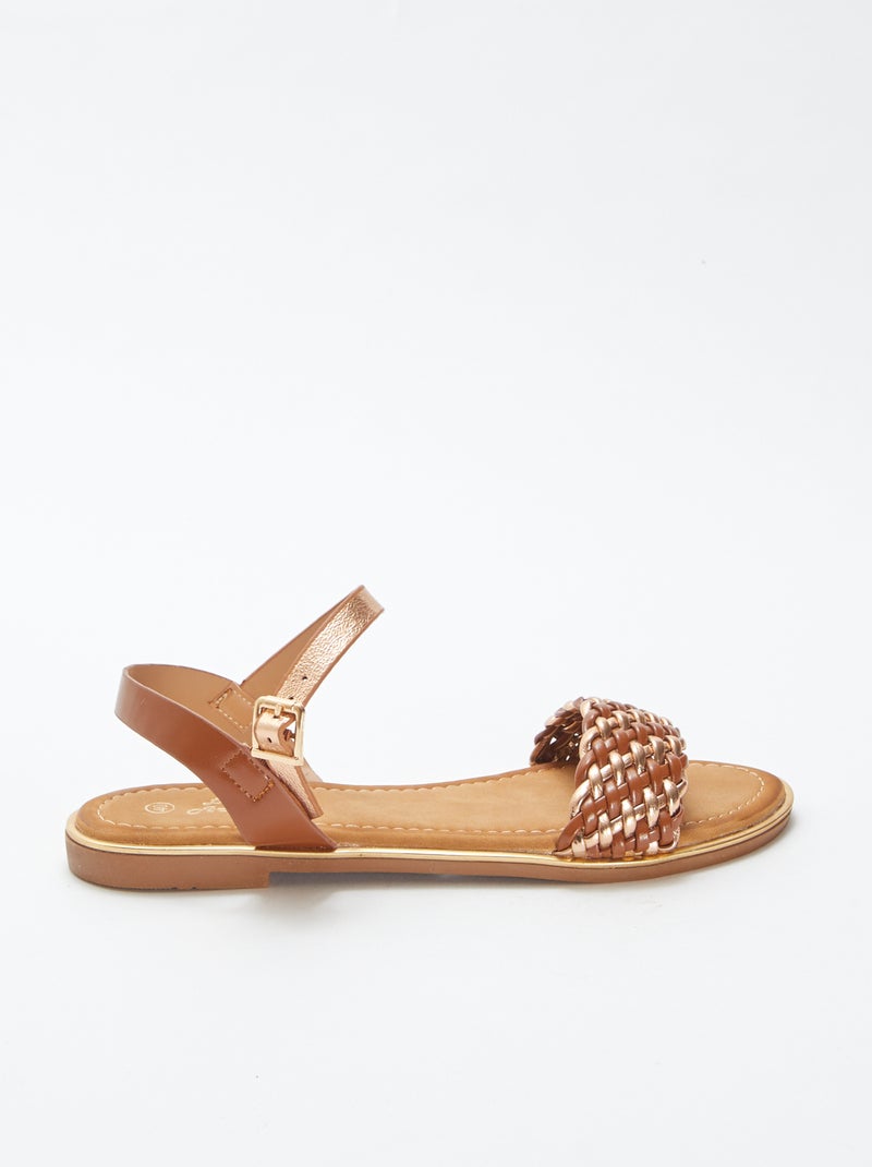 Sandales plates avec brides à boucle Marron - Kiabi