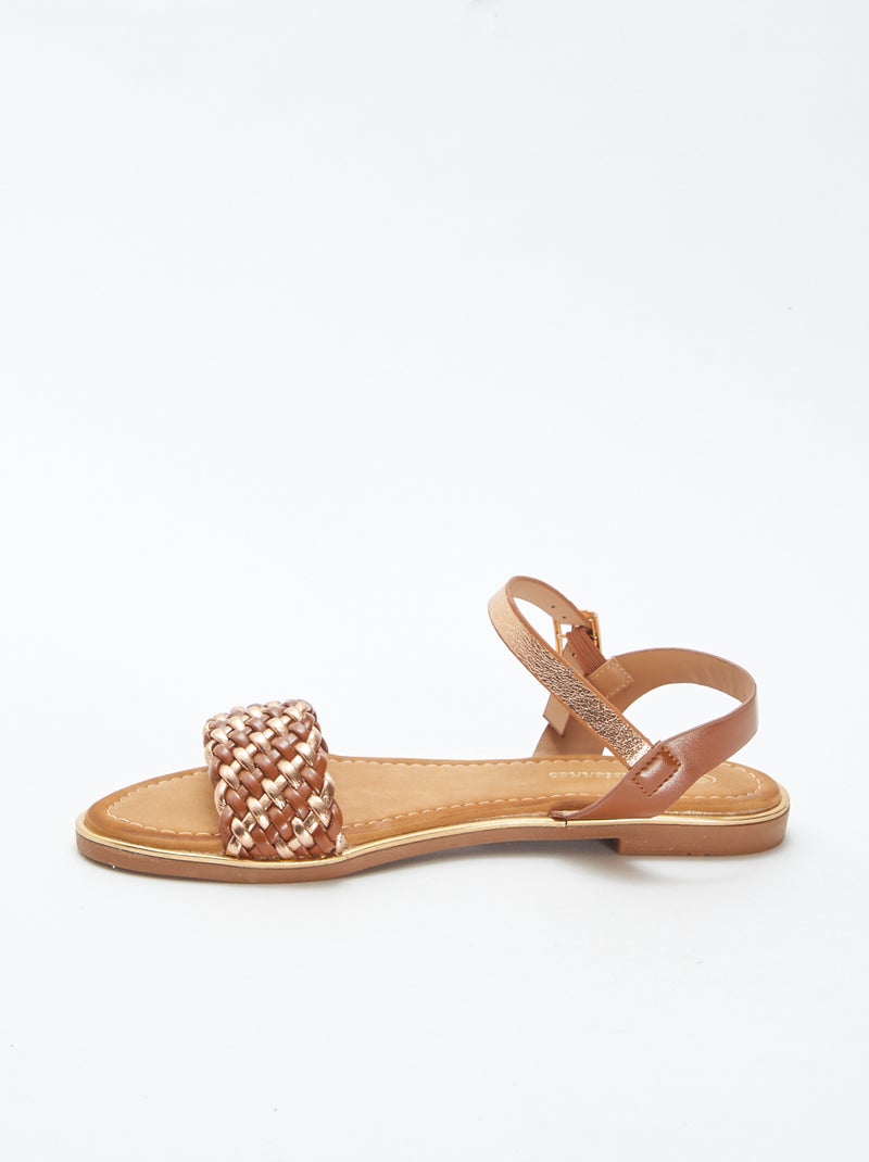 Sandales plates avec brides à boucle Marron - Kiabi