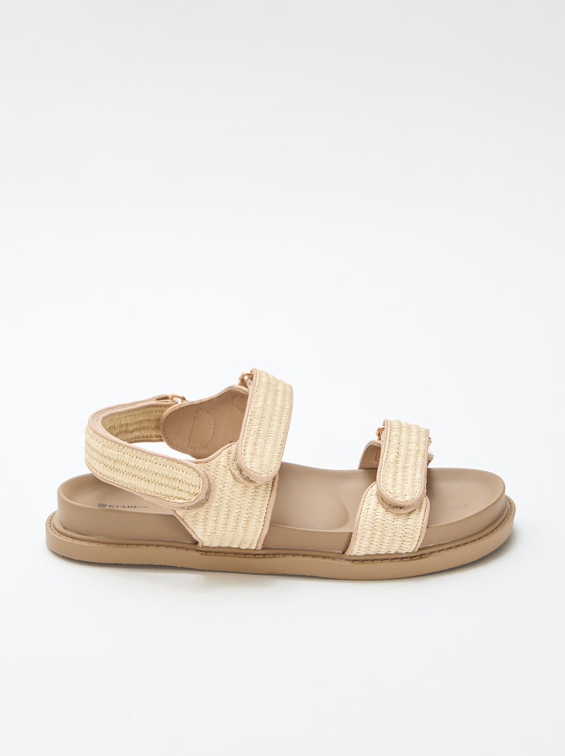 Sandales plates avec brides en paille Beige - Kiabi