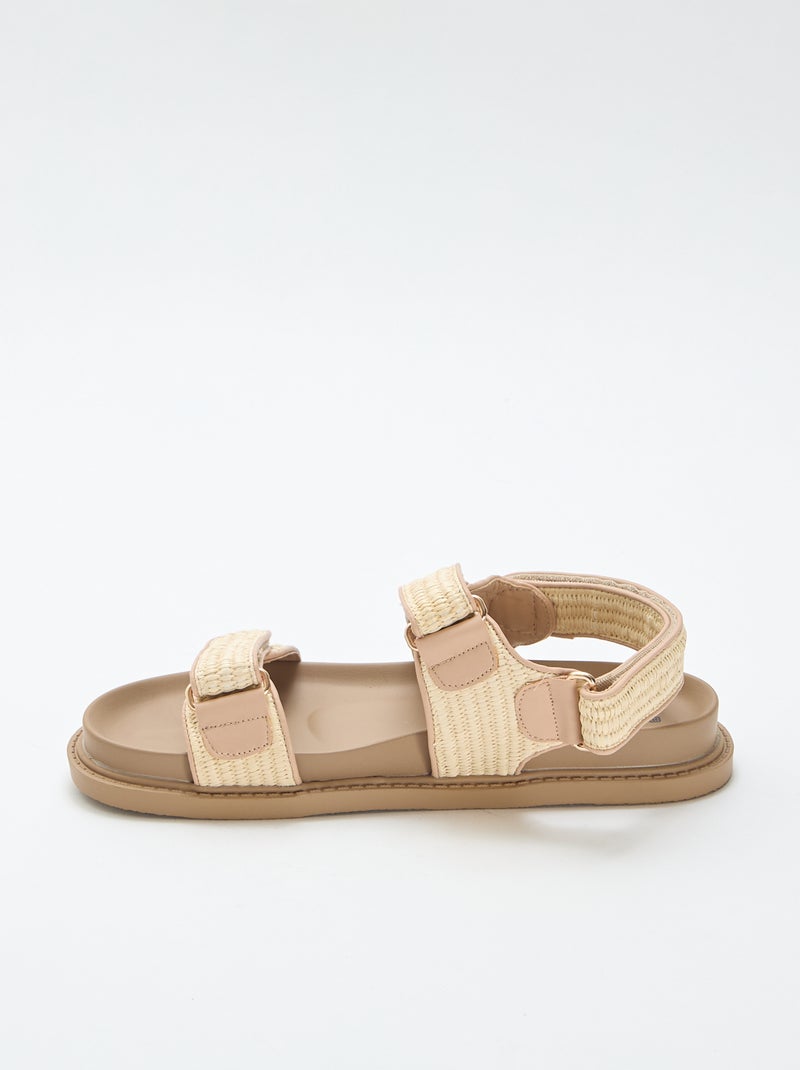Sandales plates avec brides en paille Beige - Kiabi