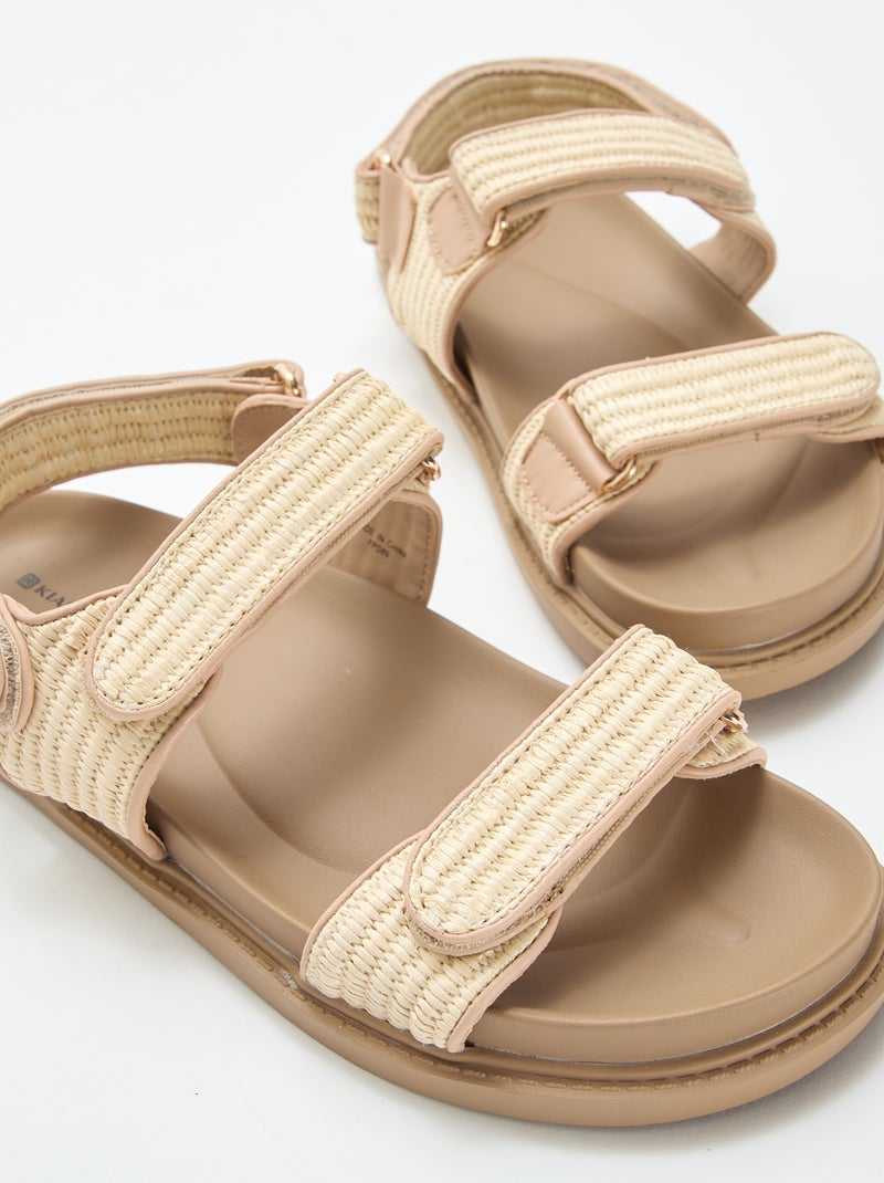 Sandales plates avec brides en paille Beige - Kiabi