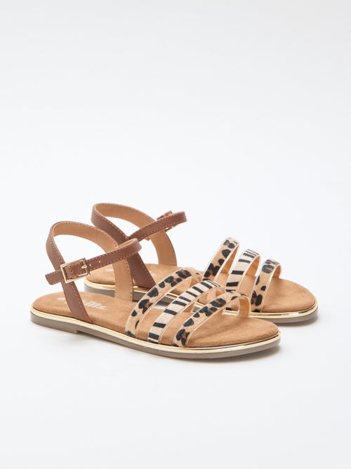 Sandales plates avec brides 'léopard' - Kiabi