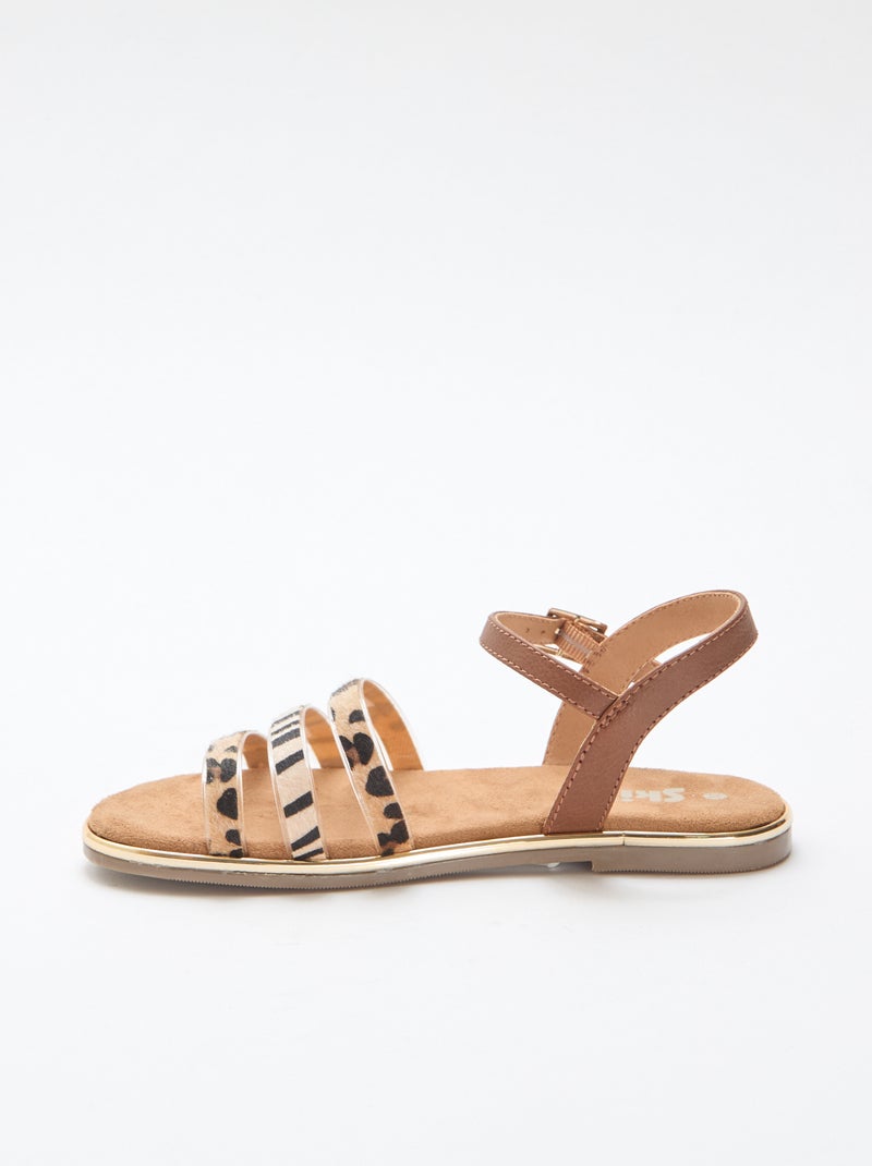 Sandales plates avec brides 'léopard' Marron - Kiabi