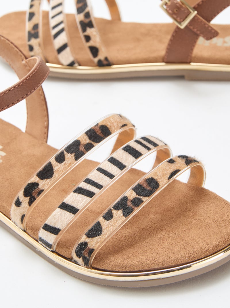Sandales plates avec brides 'léopard' Marron - Kiabi
