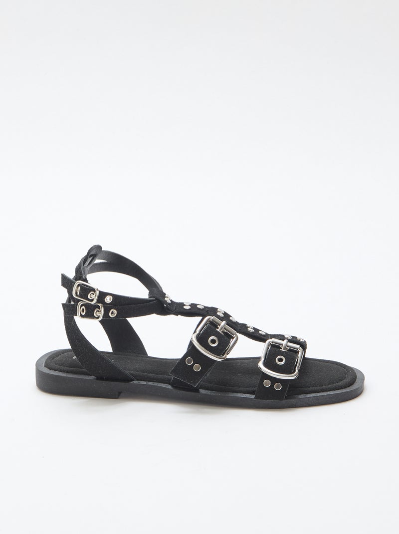 Sandales plates avec brides Noir - Kiabi