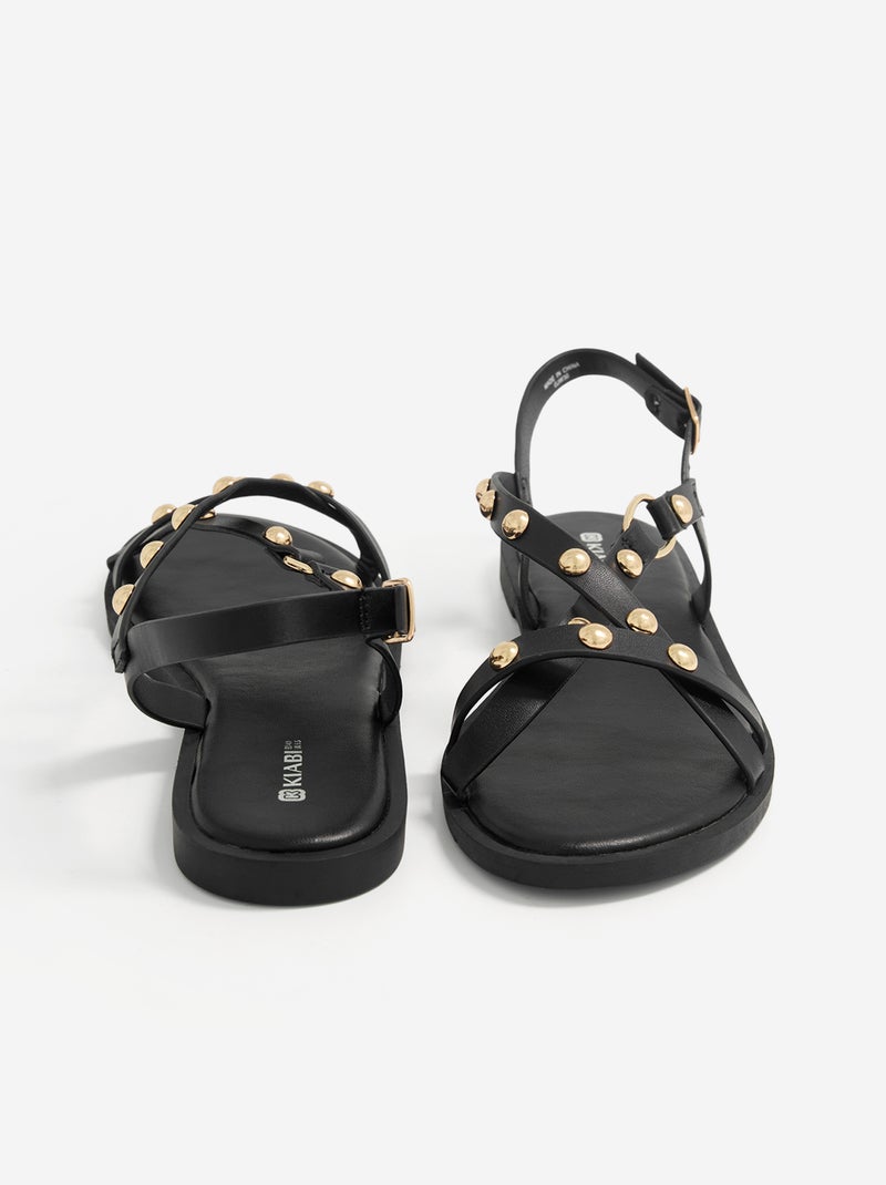 Sandales plates avec détails clous Noir - Kiabi