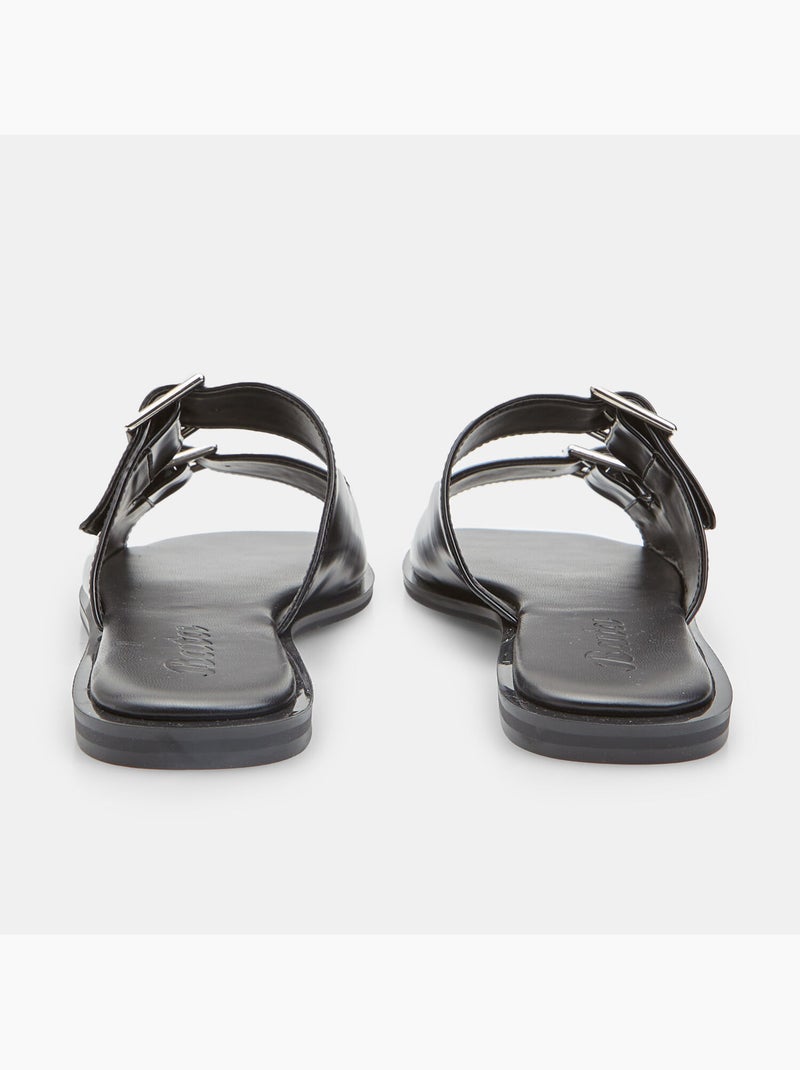 Sandales plates avec double bride et boucle Bata Noir - Kiabi