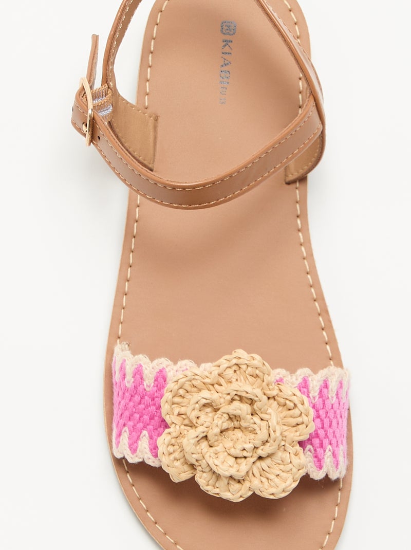Sandales plates avec fleurs fantaisies Beige - Kiabi