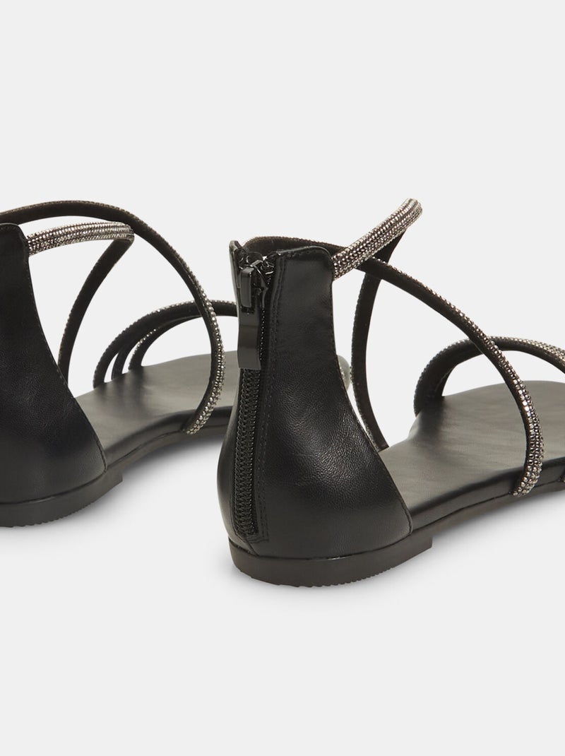 Sandales plates avec strass BATA Noir - Kiabi