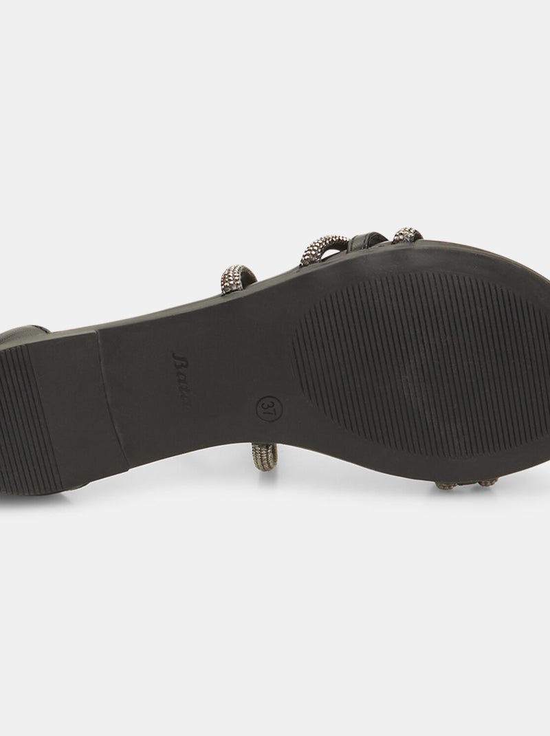 Sandales plates avec strass BATA Noir - Kiabi