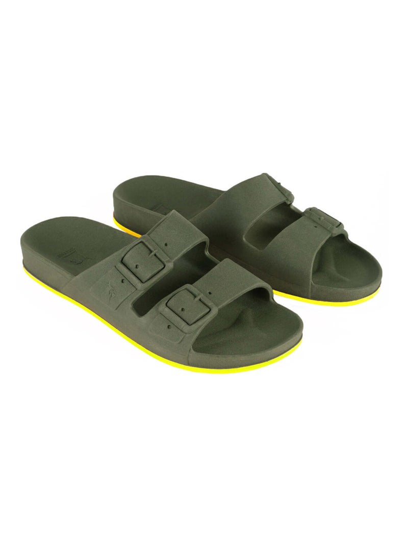 Sandales plates Brasilia Cacatoès Kaki/Jaune fluo - Kiabi