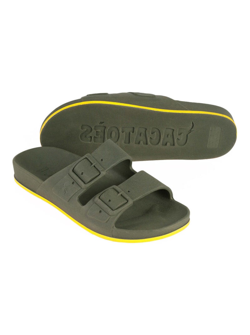 Sandales plates Brasilia Cacatoès Kaki/Jaune fluo - Kiabi