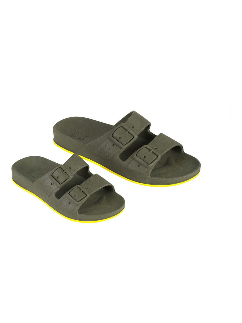Sandales plates Brasilia Cacatoès Kaki/Jaune fluo - Kiabi