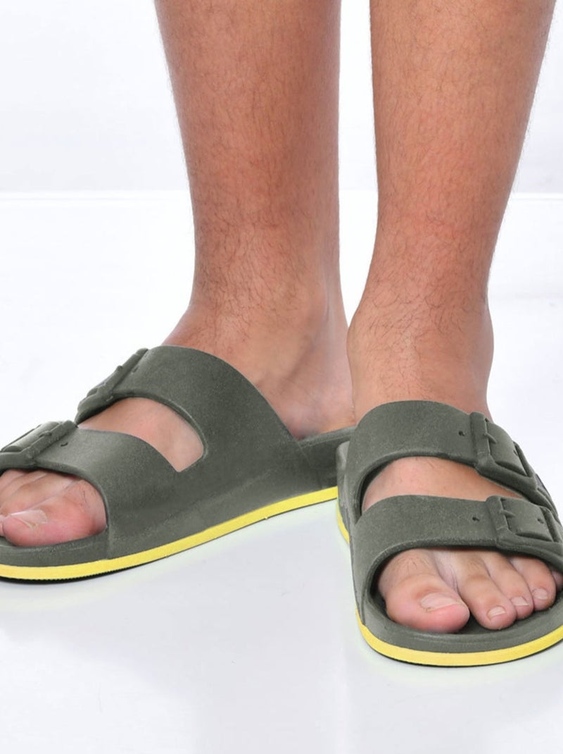 Sandales plates Brasilia Cacatoès Kaki/Jaune fluo - Kiabi