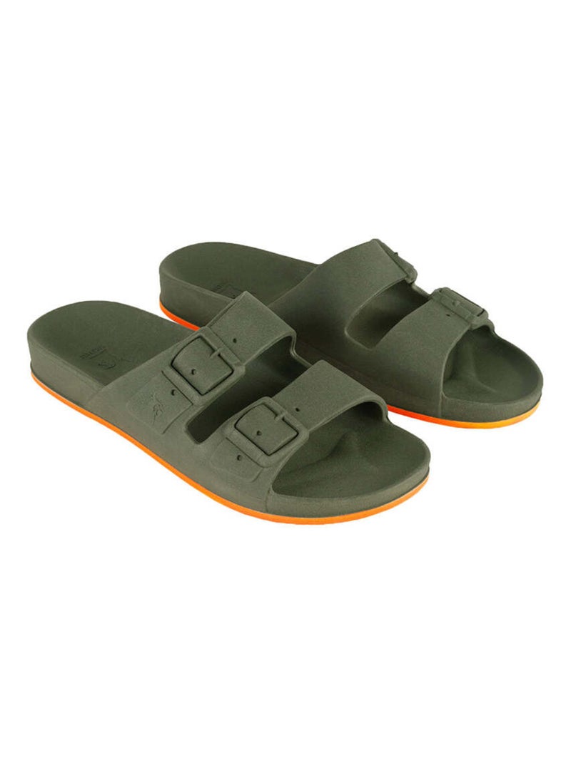 Sandales plates Brasilia Cacatoès Kaki/Orange fluo - Kiabi