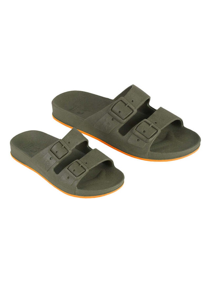 Sandales plates Brasilia Cacatoès Kaki/Orange fluo - Kiabi