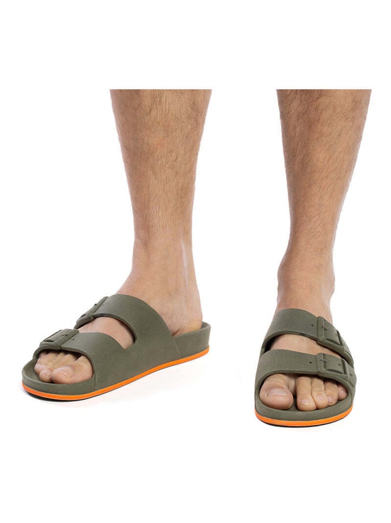 Sandales plates Brasilia Cacatoès Kaki/Orange fluo - Kiabi
