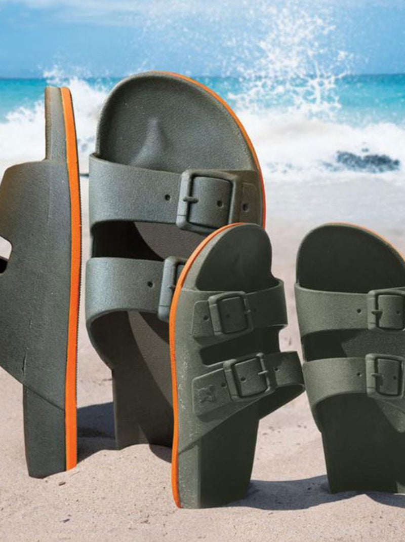 Sandales plates Brasilia Cacatoès Kaki/Orange fluo - Kiabi