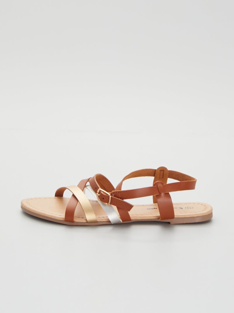 Sandales plates brides croisées Camel - Kiabi