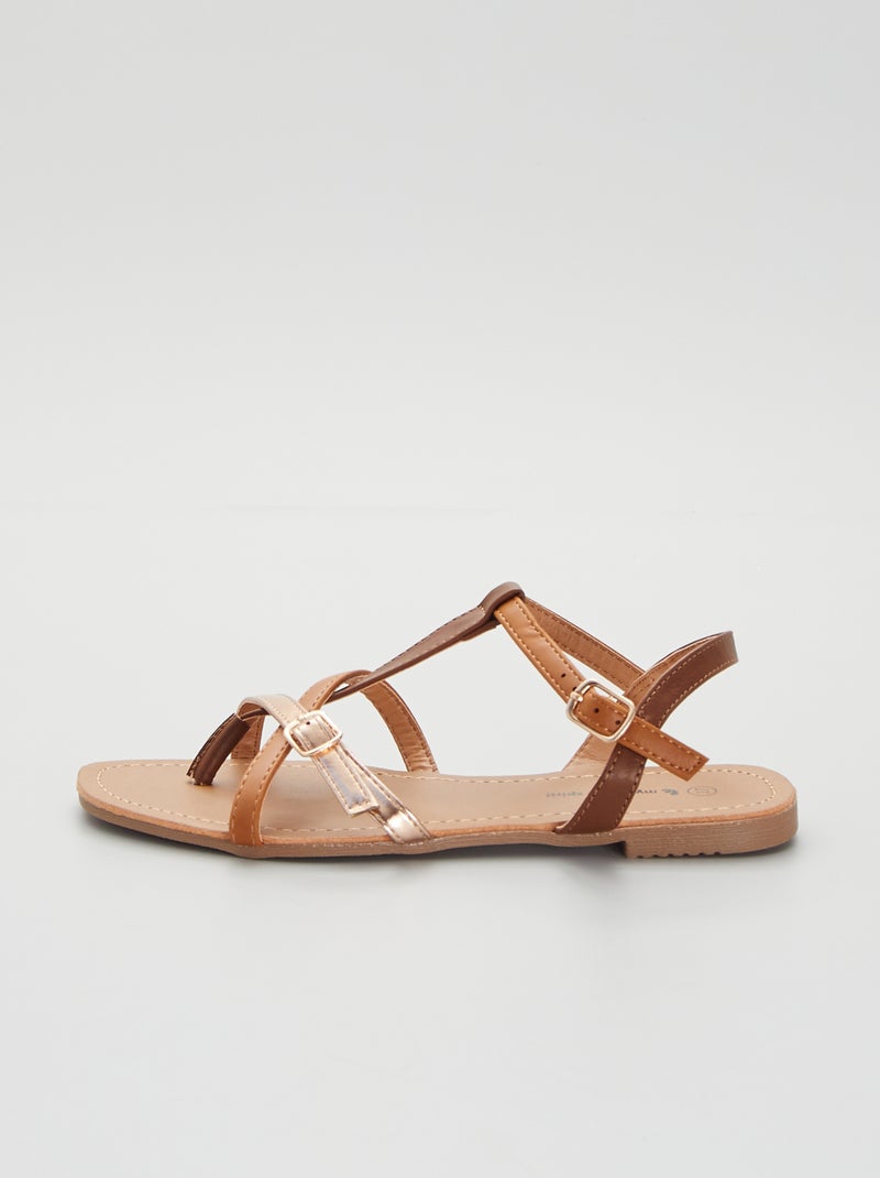 Sandales plates brides vernies camel - Kiabi