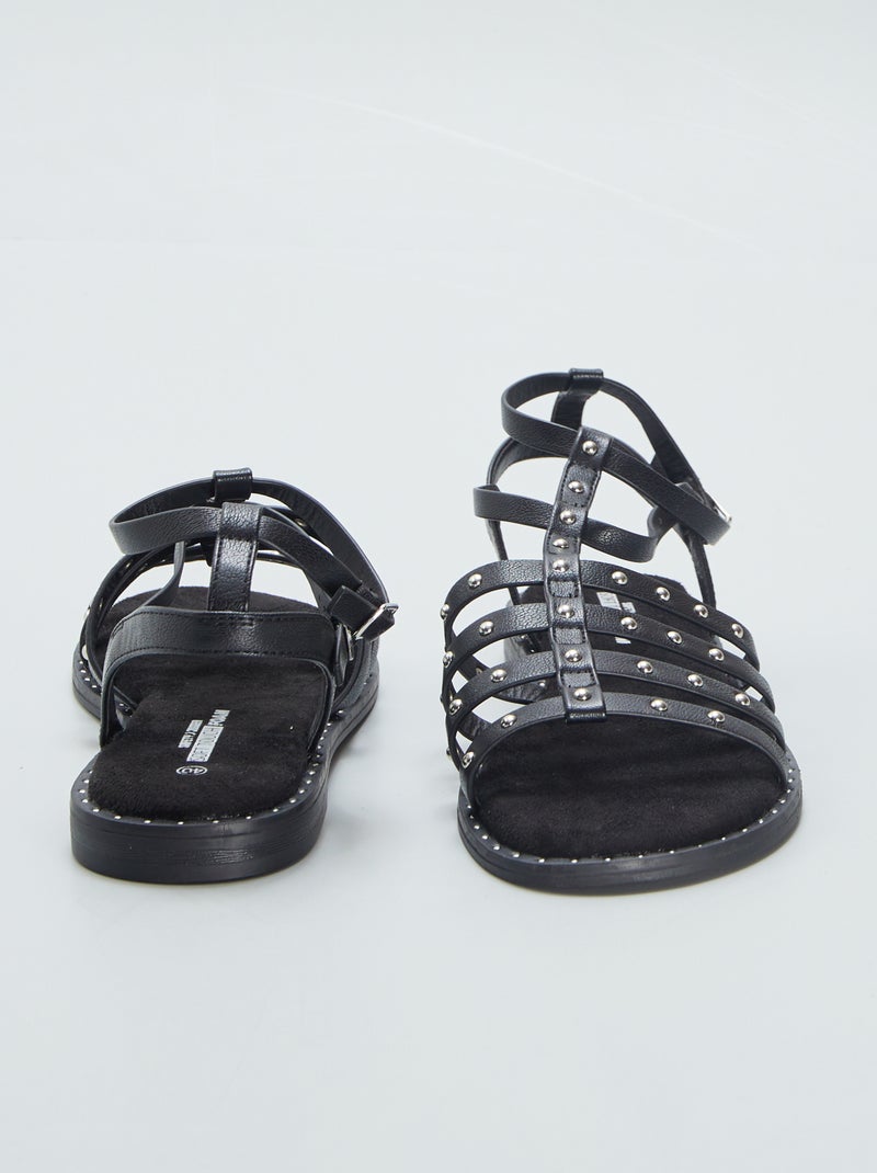 Sandales Plates Sandales CloutÃ©es Noires Ã Boucles Sandales