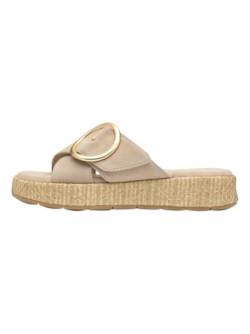 Sandales Plates Cuir Tamaris Beige - Kiabi