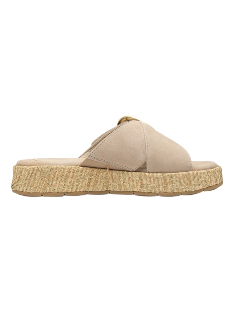 Sandales Plates Cuir Tamaris Beige - Kiabi