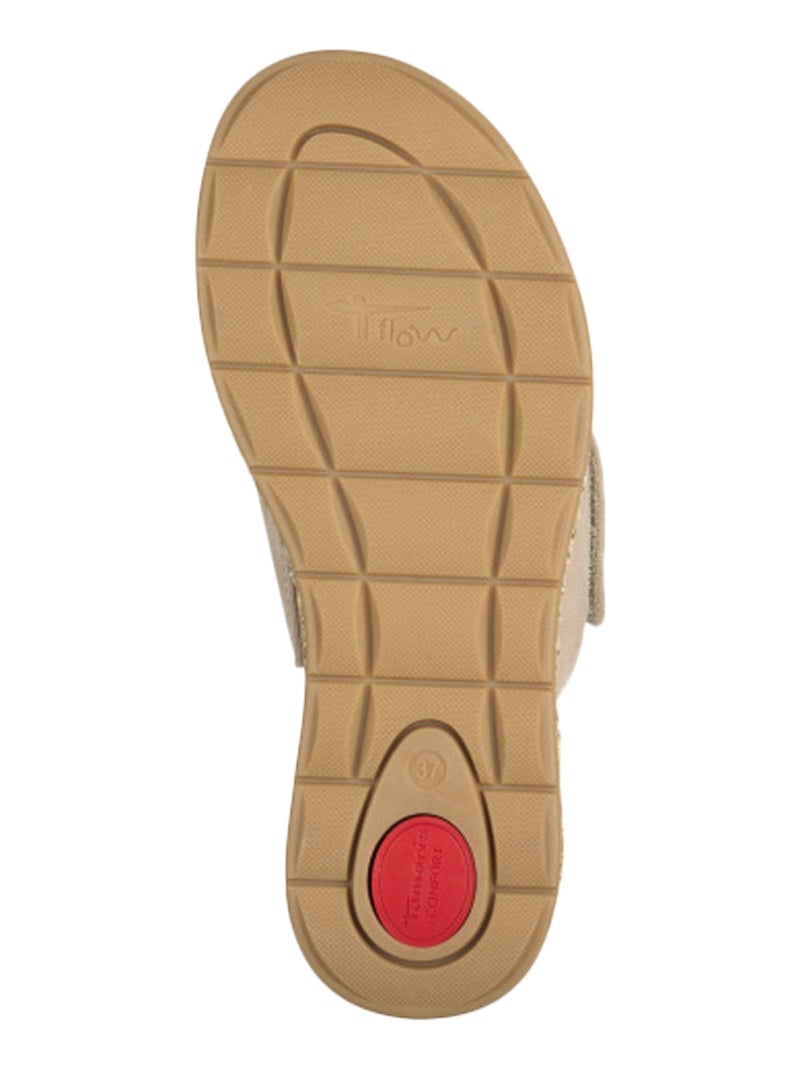 Sandales Plates Cuir Tamaris Beige - Kiabi