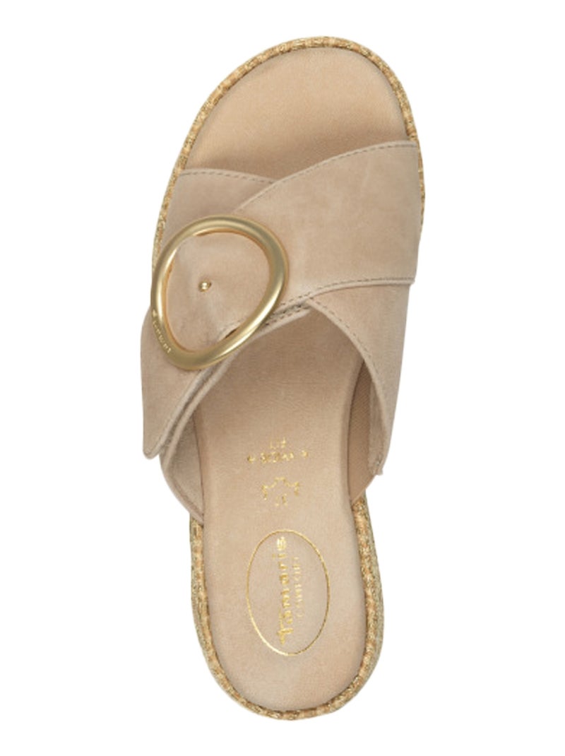Sandales Plates Cuir Tamaris Beige - Kiabi