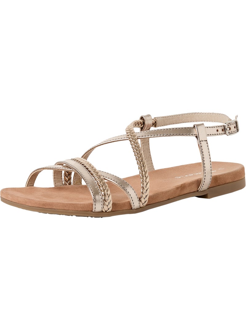 Sandales Plates Cuir Tamaris Beige - Kiabi