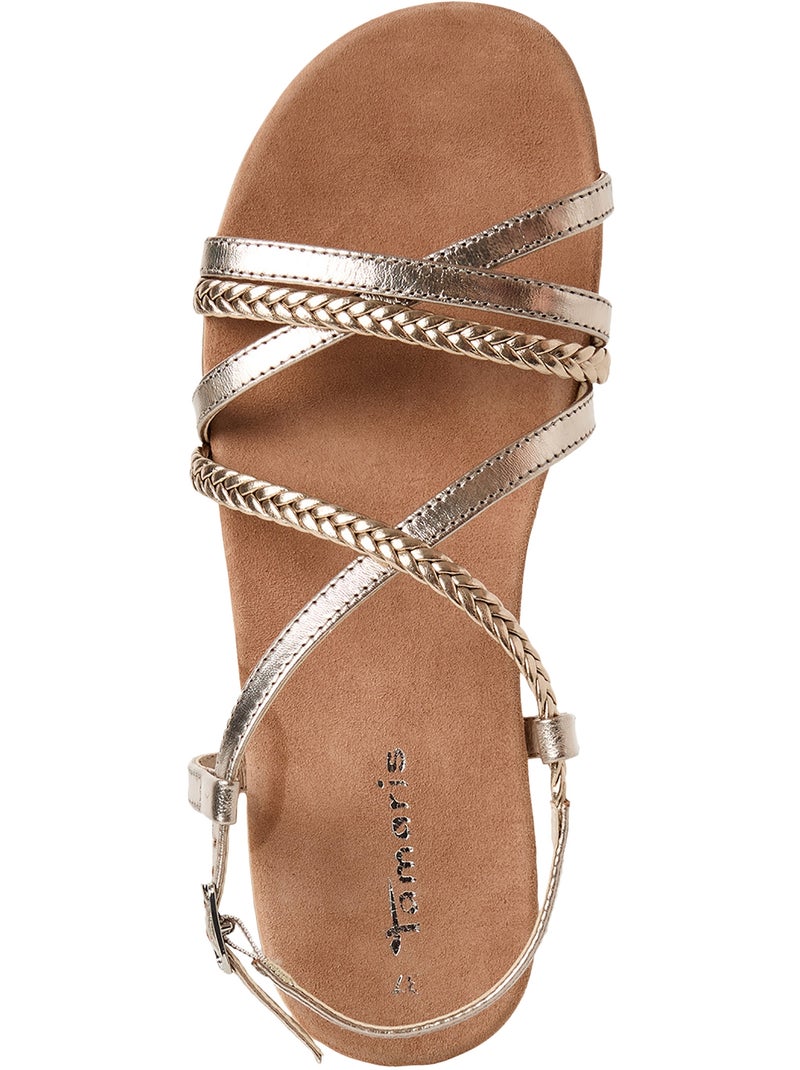 Sandales Plates Cuir Tamaris Beige - Kiabi