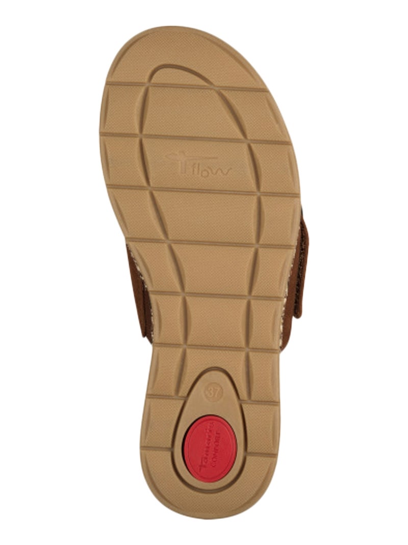 Sandales Plates Cuir Tamaris Marron - Kiabi