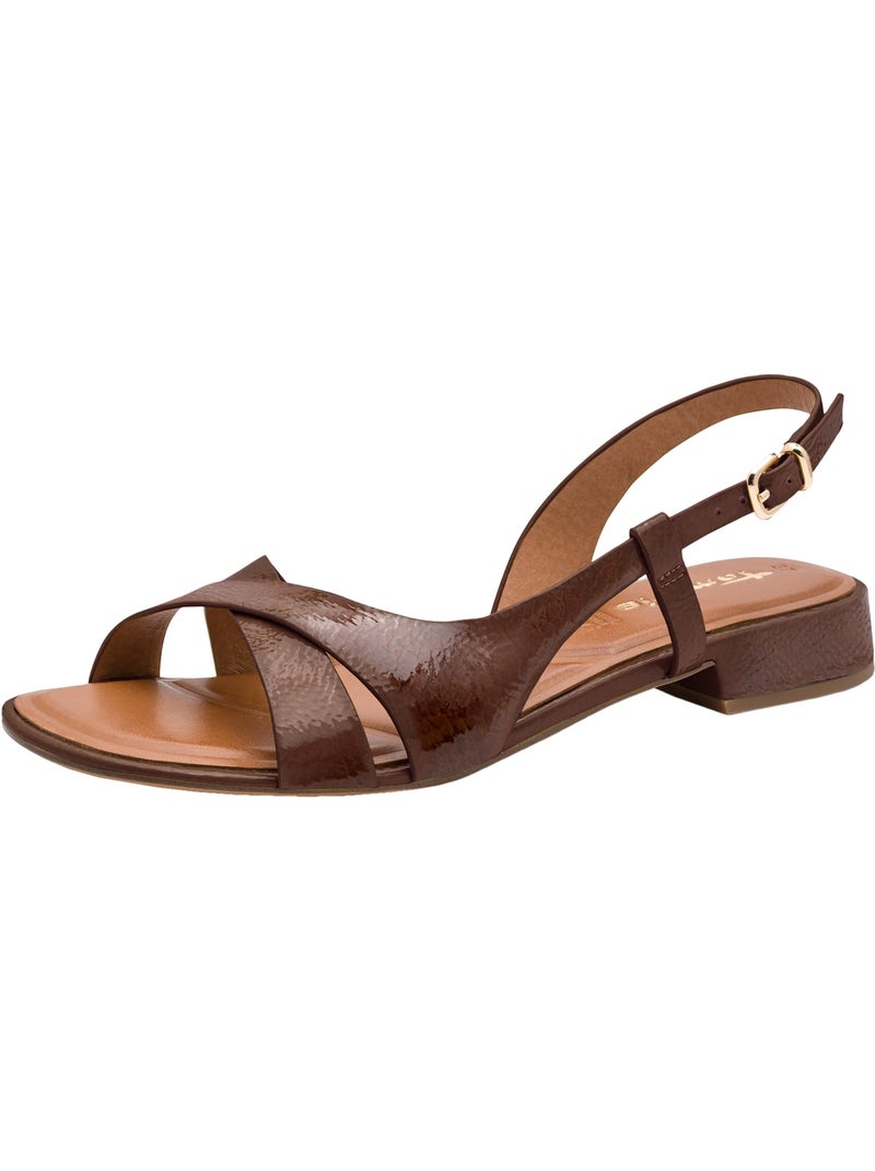 Sandales Plates Cuir Tamaris Marron - Kiabi
